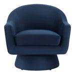 Astral Performance Velvet Fabric and Wood Swivel Chair in Midnight Blue