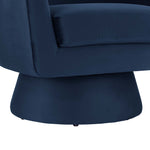 Astral Performance Velvet Fabric and Wood Swivel Chair in Midnight Blue