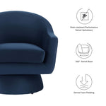 Astral Performance Velvet Fabric and Wood Swivel Chair in Midnight Blue