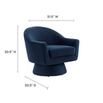 Astral Performance Velvet Fabric and Wood Swivel Chair in Midnight Blue
