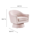 Astral Performance Velvet Fabric and Wood Swivel Chair in Pink