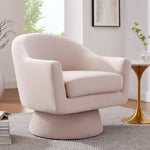 Astral Performance Velvet Fabric and Wood Swivel Chair in Pink