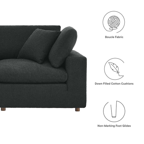 Commix Down Filled Overstuffed Boucle Fabric 4-Seater Sofa in Black