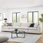 Commix Down Filled Overstuffed Boucle Fabric 4-Seater Sofa in Ivory