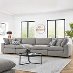 Commix Down Filled Overstuffed Boucle Fabric 4-Seater Sofa in Light Gray