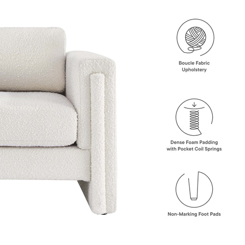 Visible Boucle Fabric Armchair in Ivory
