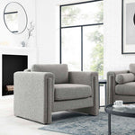Visible Boucle Fabric Armchair in Light Gray