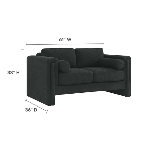 Visible Boucle Fabric Loveseat in Black