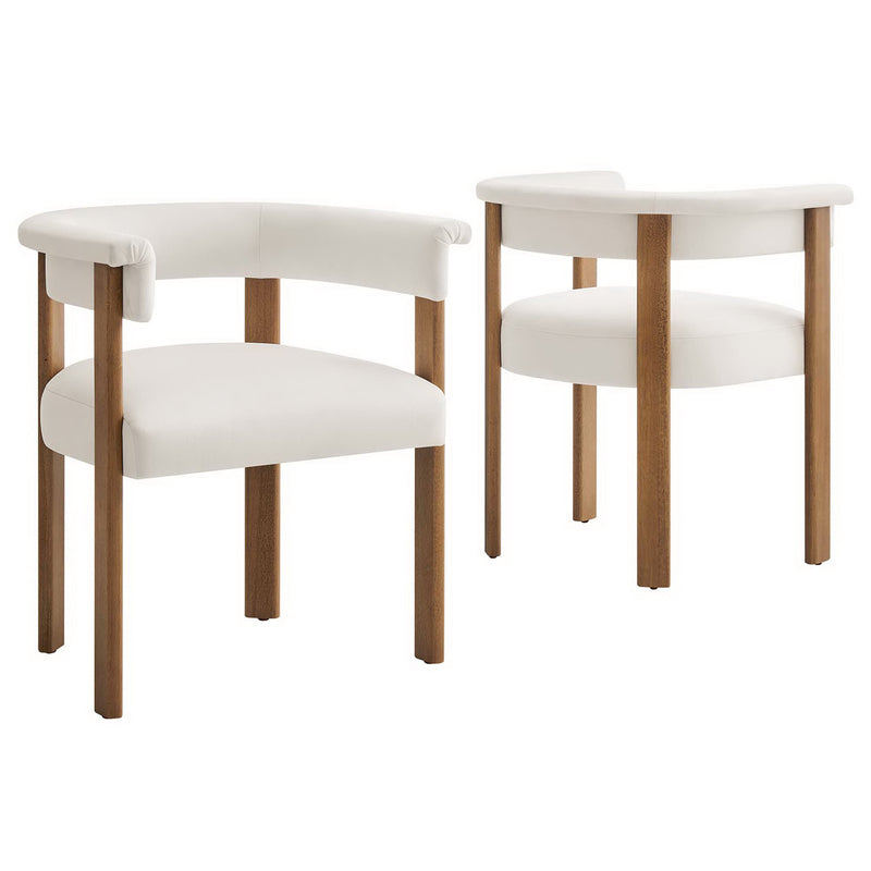 Imogen Performance Velvet Barrel Dining Chairs Set of 2 in Alabaster Deep Brown