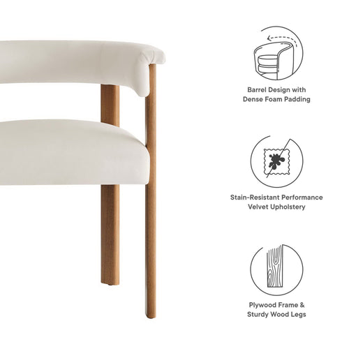 Imogen Performance Velvet Barrel Dining Chairs Set of 2 in Alabaster Deep Brown