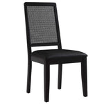 Arlo Vegan Leather Upholstered Faux Rattan and Wood Dining Side Chairs Set of 2 in Black Black