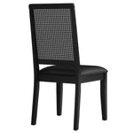 Arlo Vegan Leather Upholstered Faux Rattan and Wood Dining Side Chairs Set of 2 in Black Black