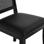 Arlo Vegan Leather Upholstered Faux Rattan and Wood Dining Side Chairs Set of 2 in Black Black