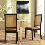 Arlo Vegan Leather Upholstered Faux Rattan and Wood Dining Side Chairs Set of 2 in Black Natural Tan