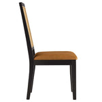 Arlo Vegan Leather Upholstered Faux Rattan and Wood Dining Side Chairs Set of 2 in Black Natural Tan