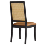 Arlo Vegan Leather Upholstered Faux Rattan and Wood Dining Side Chairs Set of 2 in Black Natural Tan