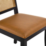 Arlo Vegan Leather Upholstered Faux Rattan and Wood Dining Side Chairs Set of 2 in Black Natural Tan