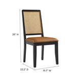 Arlo Vegan Leather Upholstered Faux Rattan and Wood Dining Side Chairs Set of 2 in Black Natural Tan