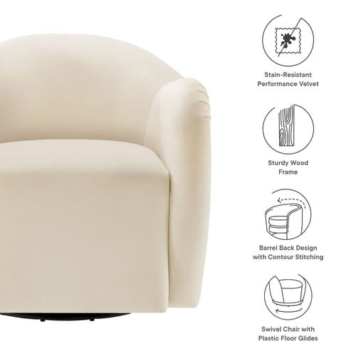 Compose Performance Velvet Swivel Armchair in Alabaster