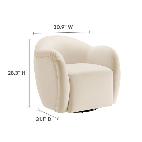 Compose Performance Velvet Swivel Armchair in Alabaster