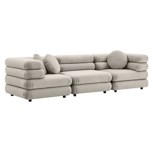 Jubilee 3-Piece Modular Performance Velvet Sectional Sofa in Almond
