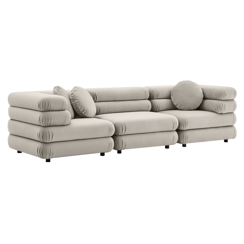 Jubilee 3-Piece Modular Performance Velvet Sectional Sofa in Almond
