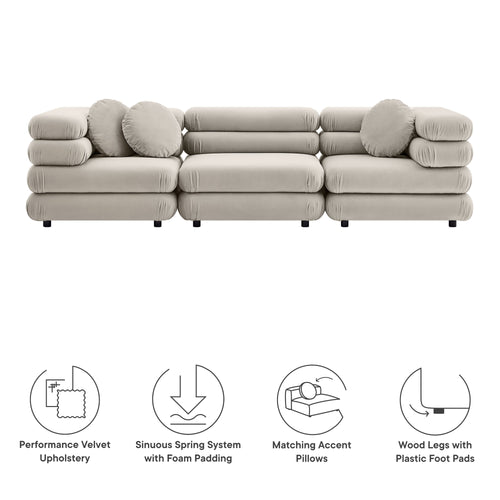 Jubilee 3-Piece Modular Performance Velvet Sectional Sofa in Almond