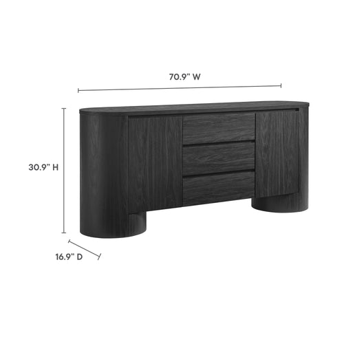 Duval 71" Rounded Sideboard Storage Cabinet in Black