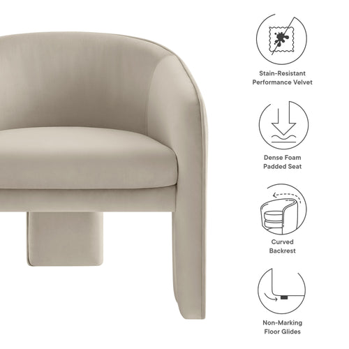 Greer Performance Velvet Upholstered Accent Armchair in Almond