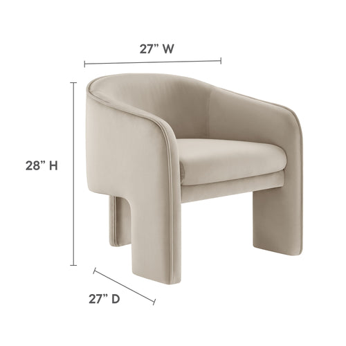 Greer Performance Velvet Upholstered Accent Armchair in Almond