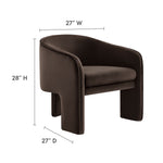 Greer Performance Velvet Upholstered Accent Armchair in Chocolate Brown