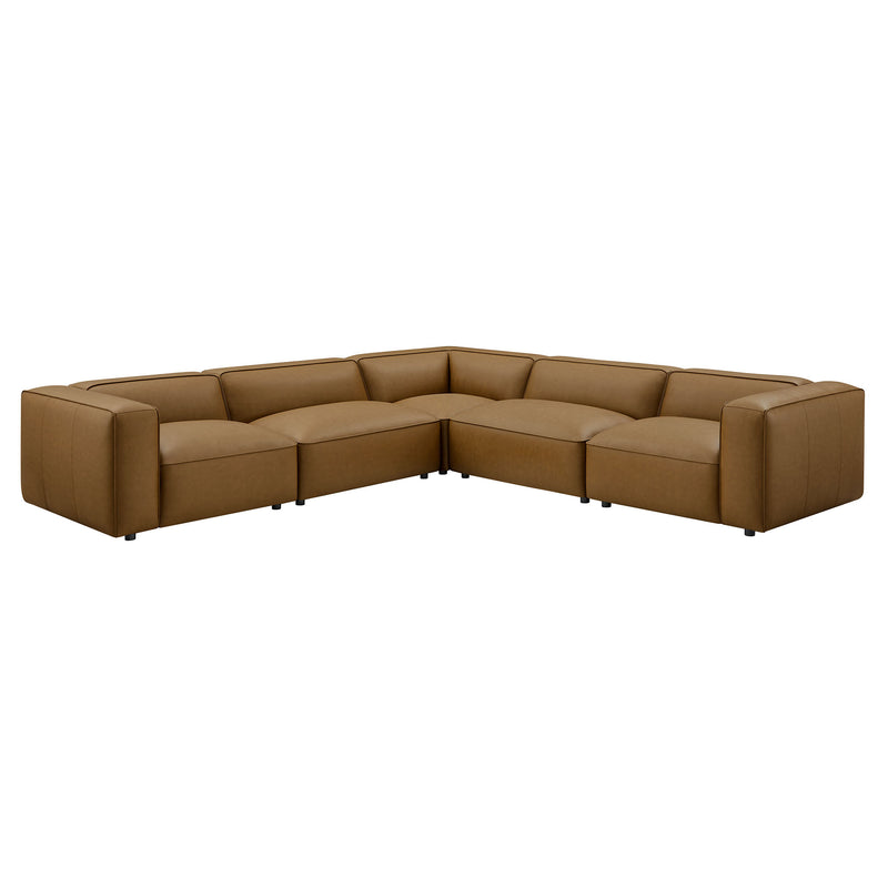 Auren 5-Piece Upholstered Vegan Leather Modular L-Shaped Sofa in Camel