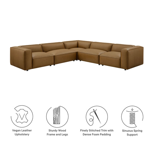 Auren 5-Piece Upholstered Vegan Leather Modular L-Shaped Sofa in Camel