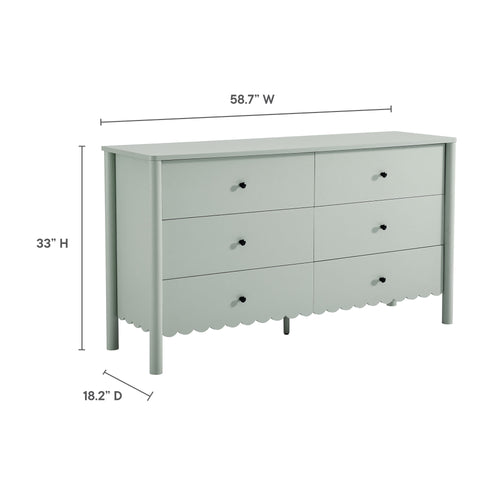 Emmeline Scalloped 6-Drawer Dresser in Sage