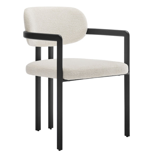 Elio Barrel Fabric and Metal Dining Chair in Black Cream