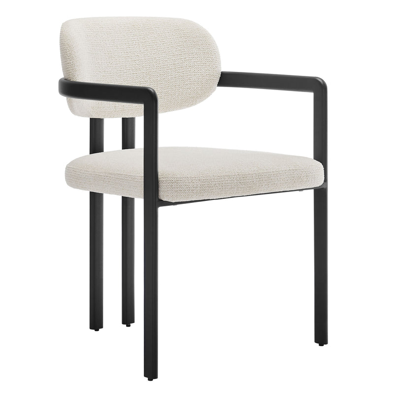 Elio Barrel Fabric and Metal Dining Chair in Black Cream