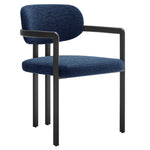 Elio Barrel Fabric and Metal Dining Chair in Black Navy