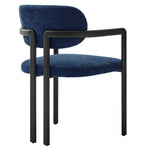 Elio Barrel Fabric and Metal Dining Chair in Black Navy