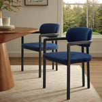 Elio Barrel Fabric and Metal Dining Chair in Black Navy