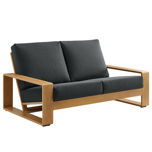 Lirienne Outdoor Patio Aluminum Faux Wood Loveseat in Charcoal Natural