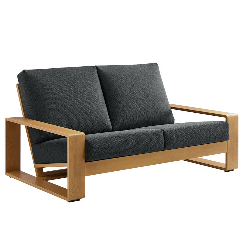 Lirienne Outdoor Patio Aluminum Faux Wood Loveseat in Charcoal Natural