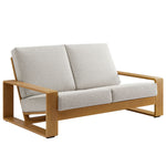 Lirienne Outdoor Patio Aluminum Faux Wood Loveseat in Ivory Natural