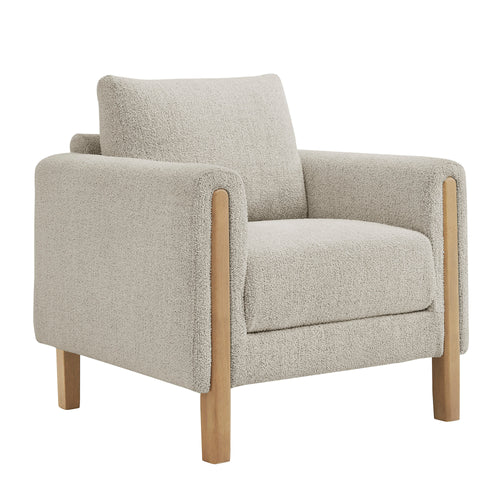 Hawken Boucle Fabric Accent Armchair in Parchment Beech
