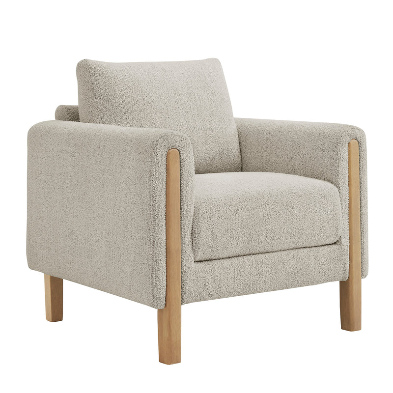 Hawken Boucle Fabric Accent Armchair in Parchment Beech