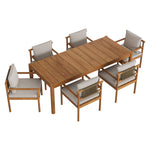Eleni 7 Piece Outdoor Patio Teak Wood Dining Set in Natural Sail