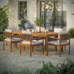 Eleni 7 Piece Outdoor Patio Teak Wood Dining Set in Natural Sail