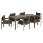 Eleni 7 Piece Outdoor Patio Teak Wood Dining Set in Weathered Gray Flint