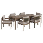 Eleni 7 Piece Outdoor Patio Teak Wood Dining Set in Weathered Gray Pebble