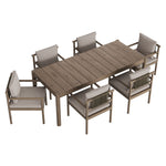 Eleni 7 Piece Outdoor Patio Teak Wood Dining Set in Weathered Gray Pebble