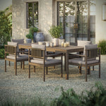 Eleni 7 Piece Outdoor Patio Teak Wood Dining Set in Weathered Gray Pebble